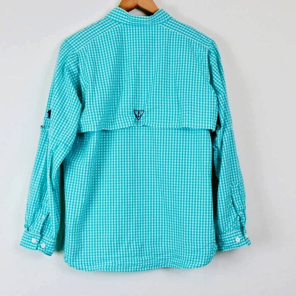 Simply Southern Size M Long Sleeve Button Up Shirt Gingham Check Teal - Picture 7 of 11